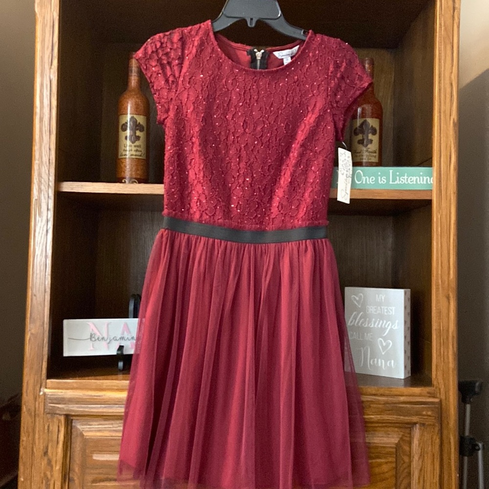 Size small girls lace burgundy dress